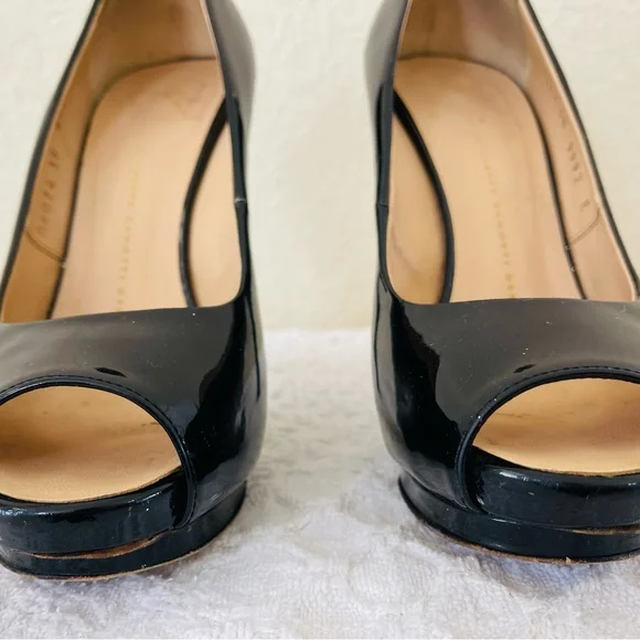 Giuseppe Zanotti Design Italian Black Patent Leather Peep-Toe Pumps Shoes 38 EUC - Picture 3 of 13